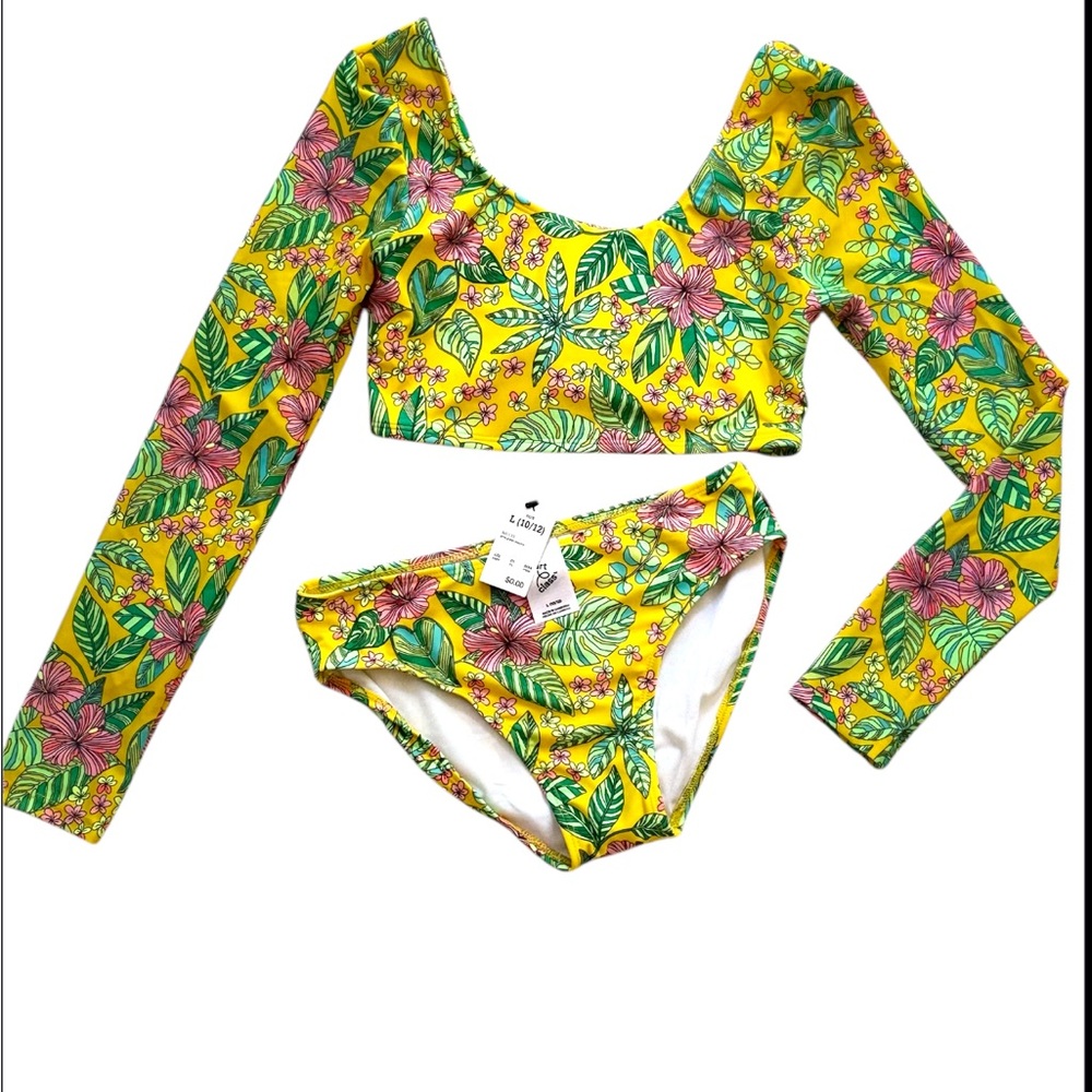 Kanu Surf Yellow and Green Bikini Set with Retro Floral Design 001